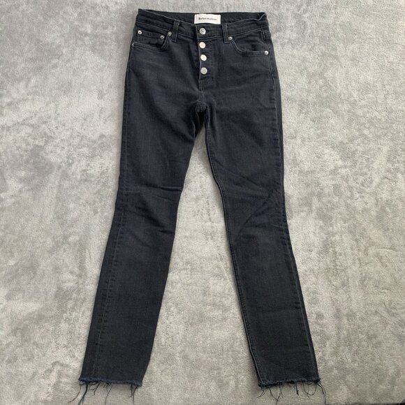 Reformation Jeans Women 26x27” Argentine Black Skinny Raw Hem Stretch Button Fly - Picture 2 of 16